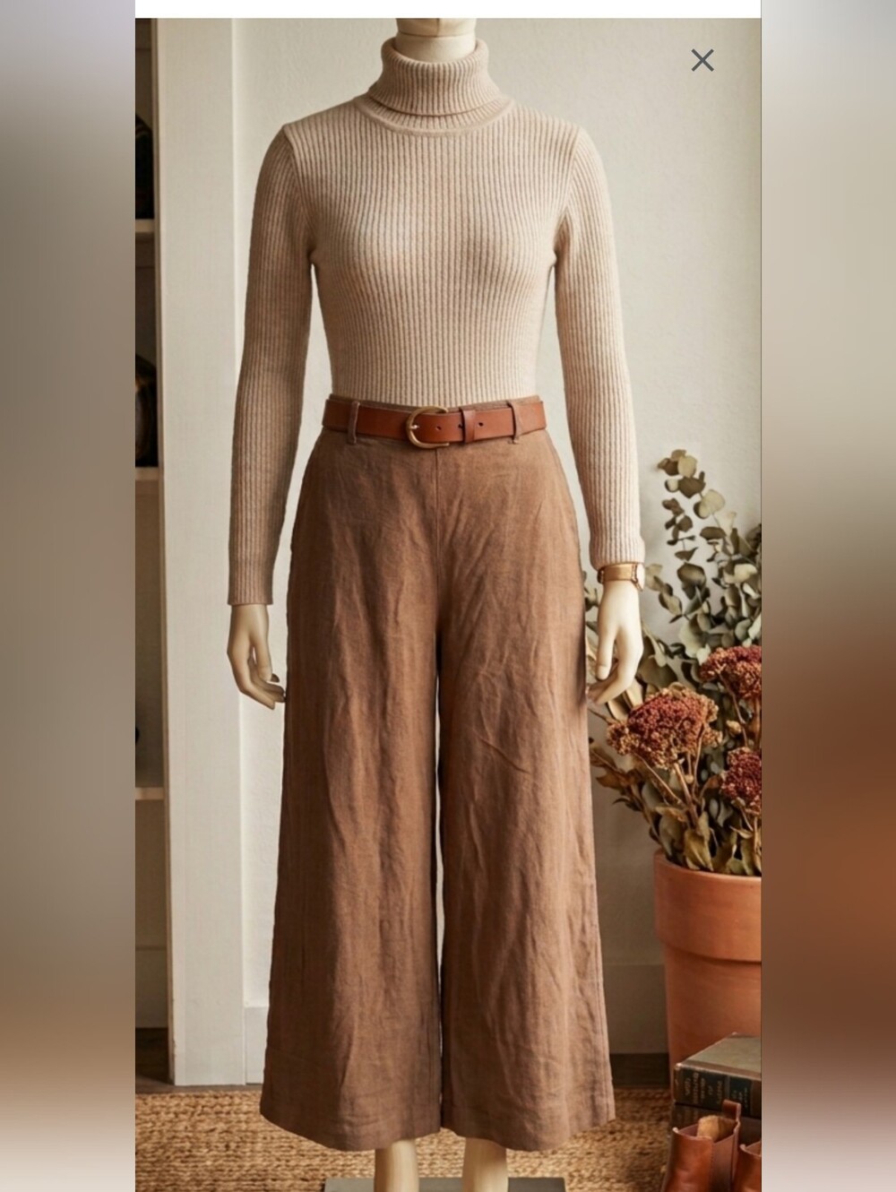 Classic Wide-Leg Linen Pants in Brown
